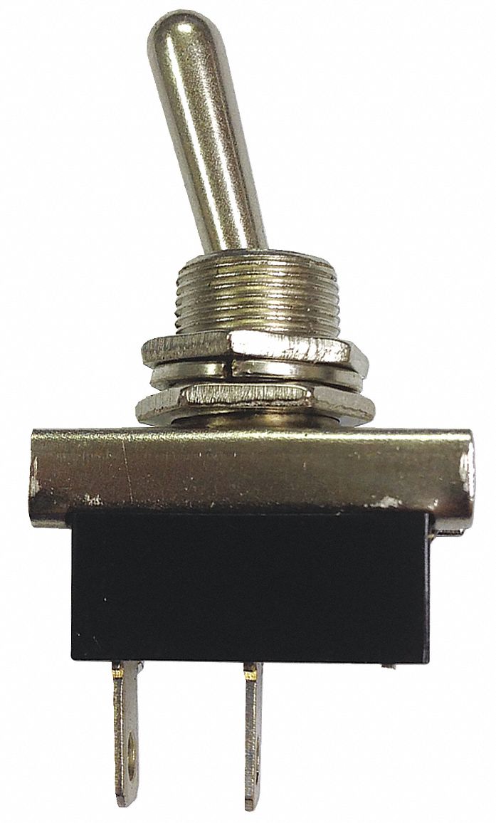 Automotive Switch: Toggle Switch, SPST, 2 Connections, Momentary On/Off, Silver