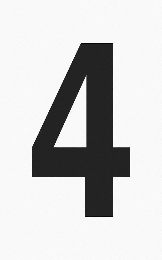 Number Label: 3 1/2 in Character Ht, Indoor/Outdoor, Non-Reflective, Black, 4, 50 Pieces, 50 PK