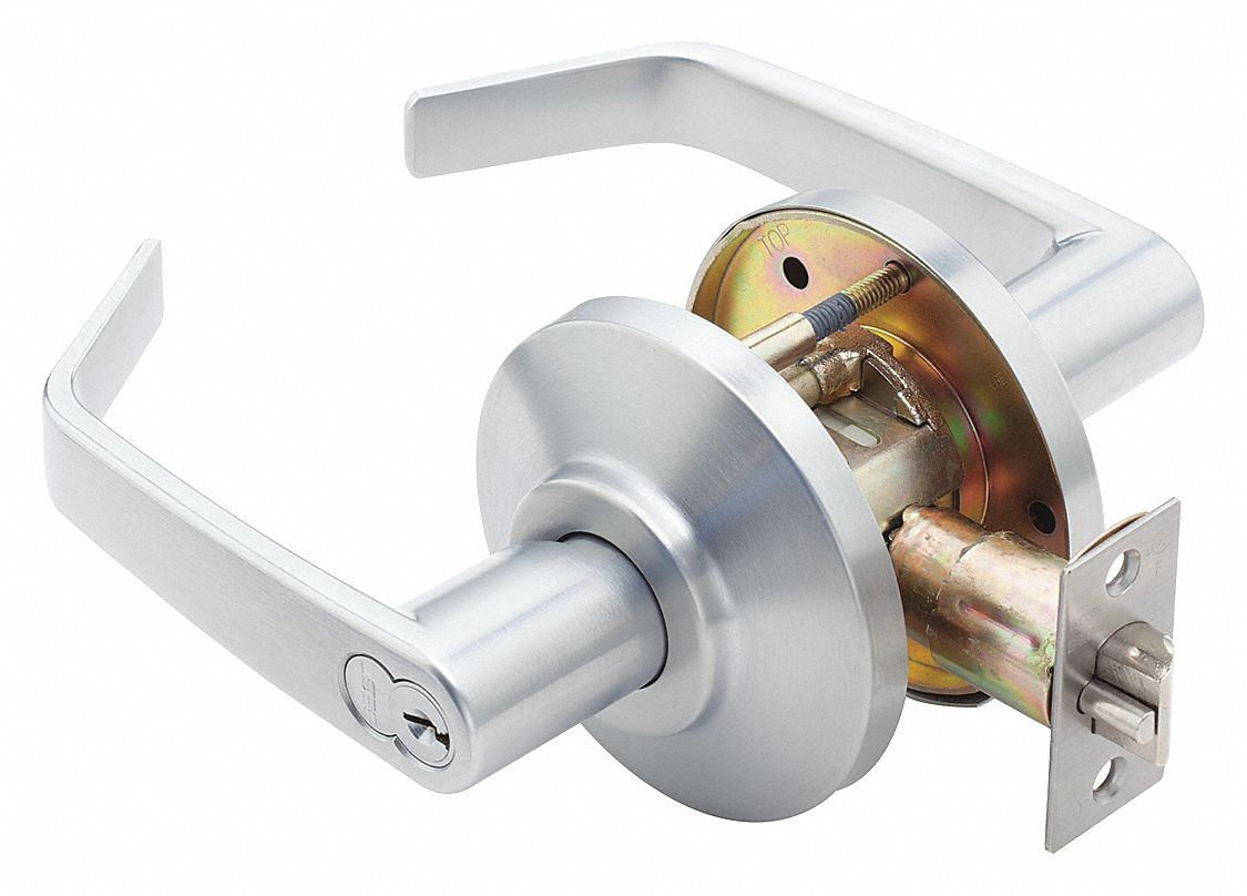 Door Lockset: Classroom Lever Locksets, Chrome, ADA Compliant, Interchangeable Core