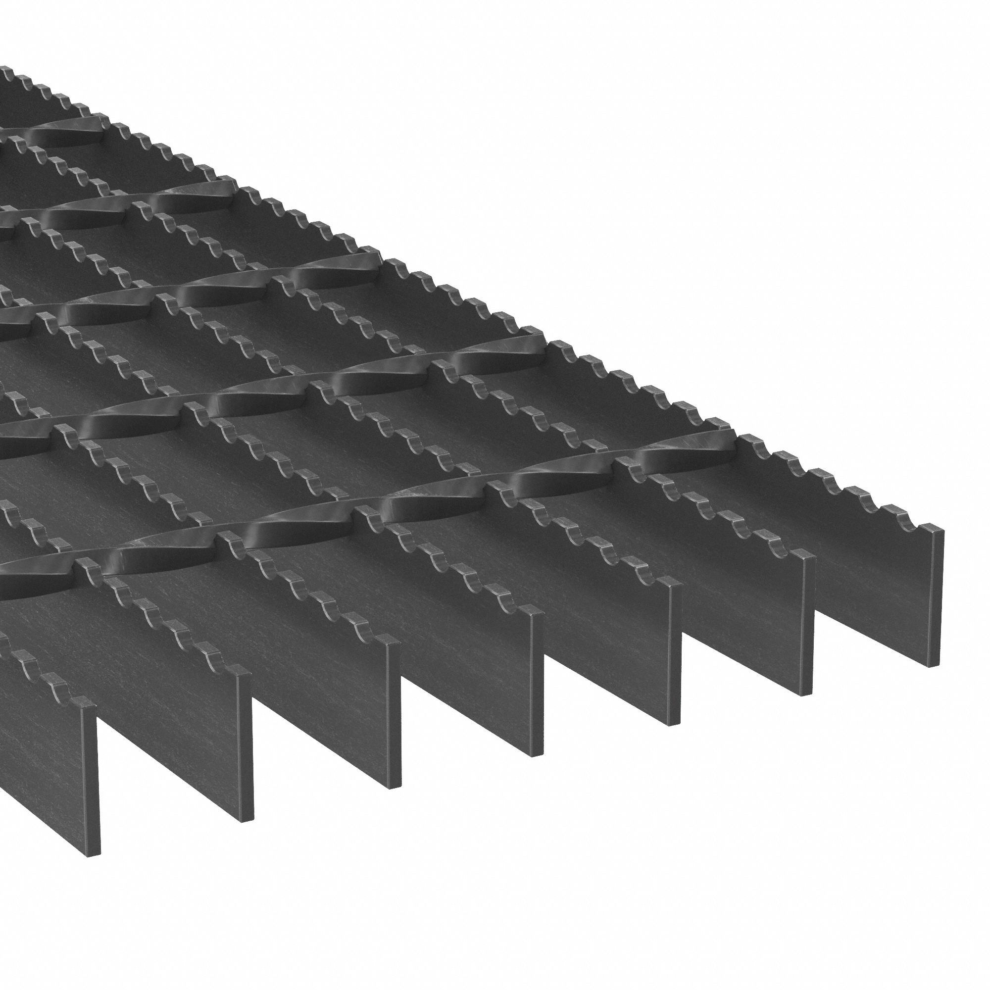 Carbon Steel Bar Grating: Serrated, Black Painted, 24 in x 24 in (W x L), 1 1/2 in Overall Ht