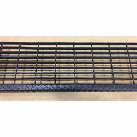GRAINGER APPROVED Black Painted Steel Serrated Surface Bar Grating Stair Tread, 24 in Width, 9 3