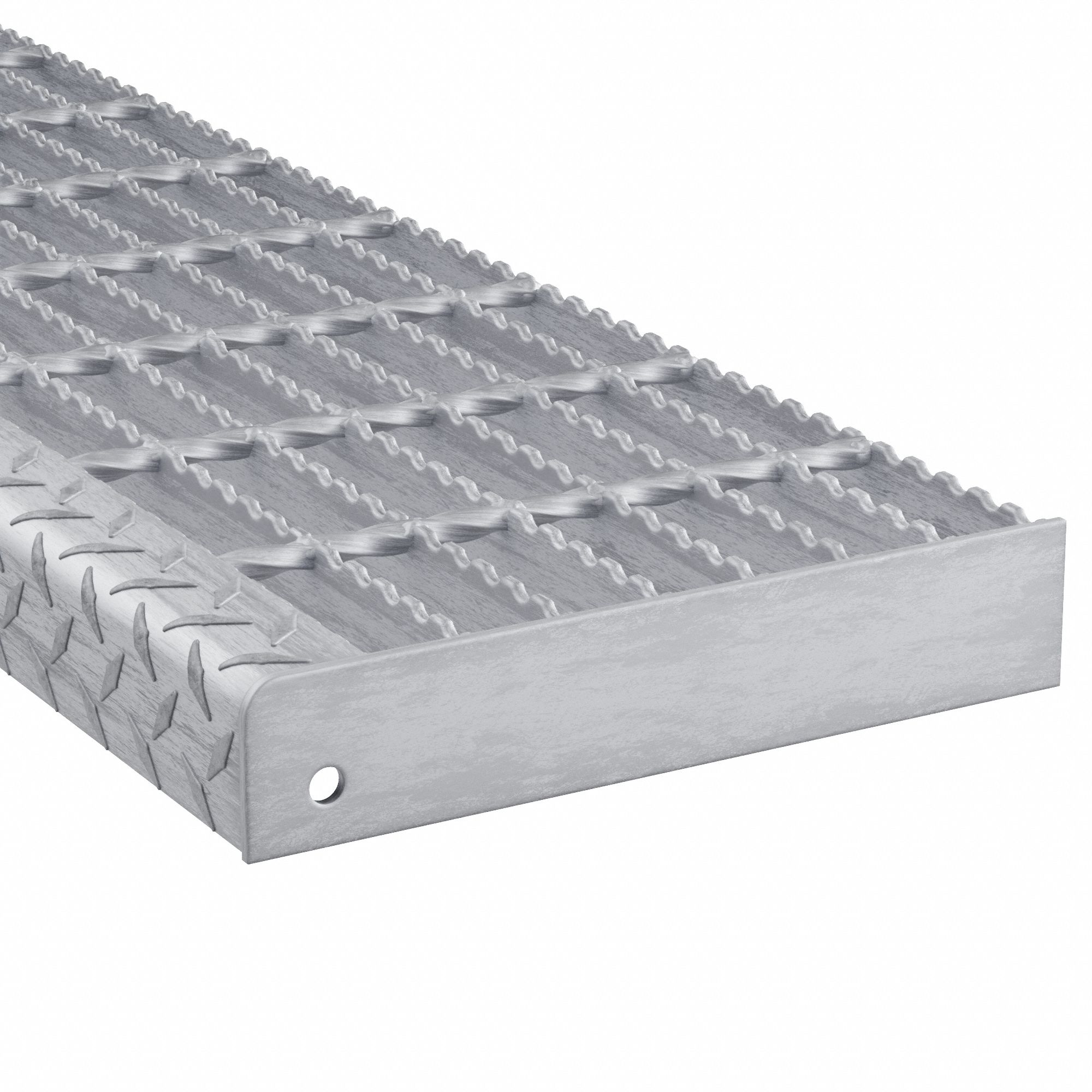 A1011 Carbon Steel Bar Stair Tread: Serrated, Galvanized, 42 in Tread Wd,  10 15/16 in Tread Dp