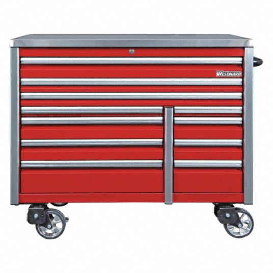 WESTWARD, Gloss Red, 26 3/4 in W x 18 15/16 in D x 39 1/2 in H, Rolling  Tool Cabinet - 32H888