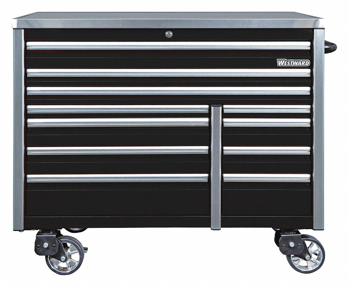 52 11 Drawer Rolling Cabinet with Stainless Steel Worktop