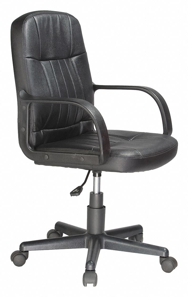 Desk Chair: Fixed Arm, Black, Leather, 250 lb Wt Capacity