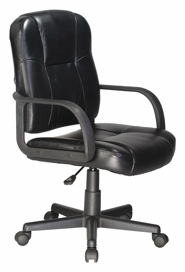 Desk Chair: Fixed Arm, Black, Leather, 250 lb Wt Capacity, Unassembled