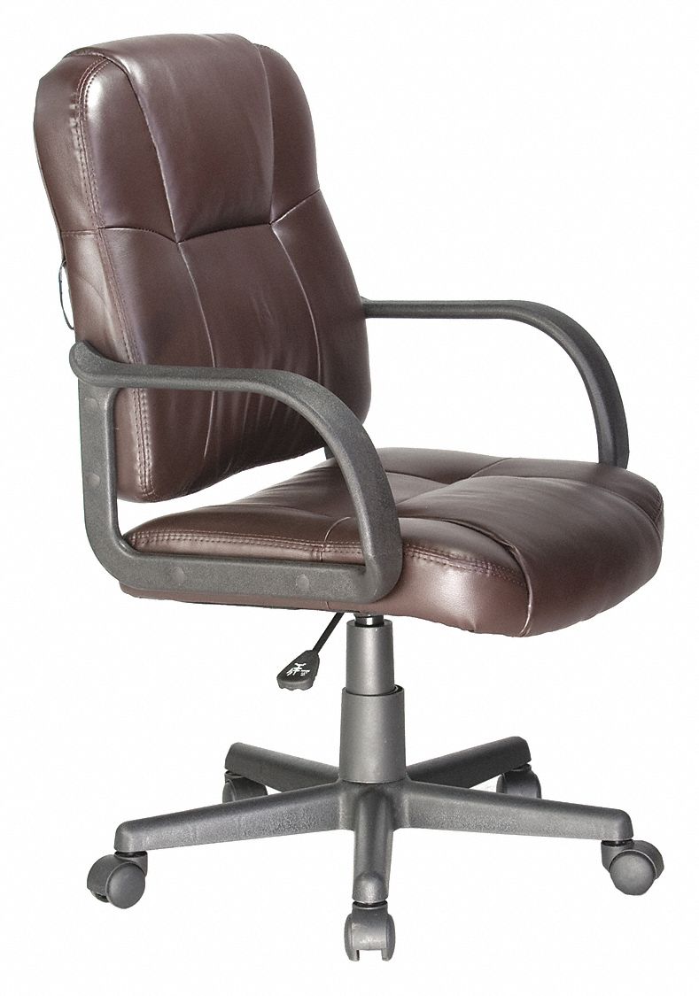 COMFORT PRODUCTS Desk Chair, Desk Chair, Brown, Leather, 17 in to 22 in Nominal Seat Height