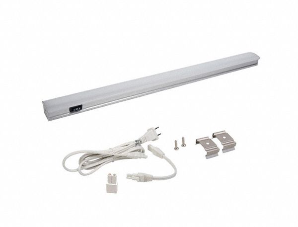 LED Strip Light: LED, 24 in, 24 in Overall Lg, Plug-In, 720 lm Light  Output, 4500K, 120V AC, Silver