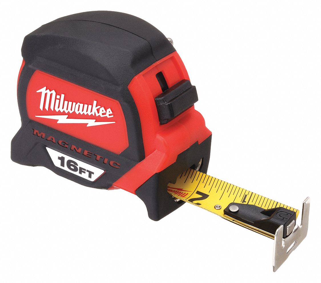 16 ft. Steel SAE Magnetic Tip Tape Measure, Black/Red - Grainger