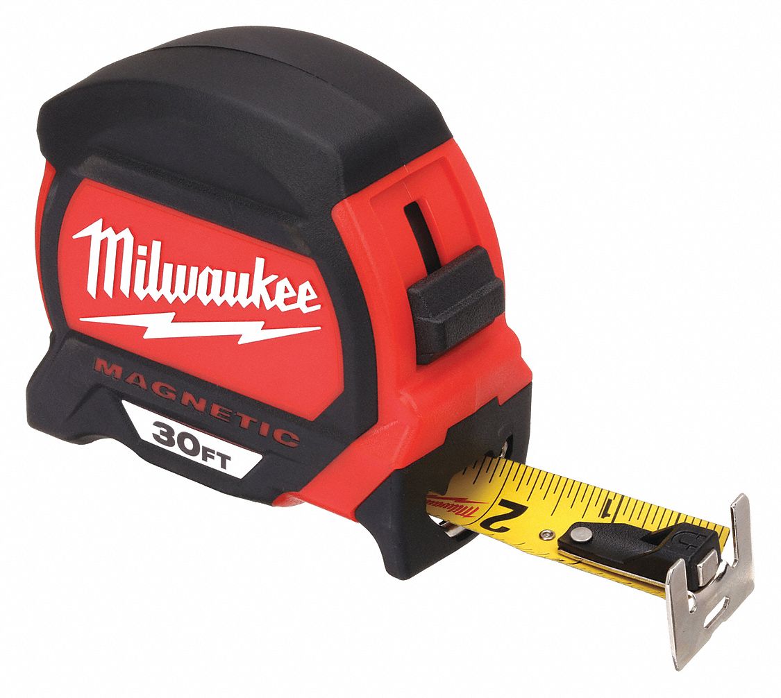 30 ft. Steel SAE Tip Tape Measure, Black/Red Grainger