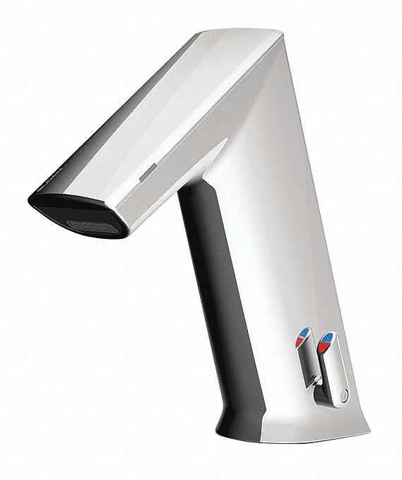 Angled Straight Bathroom Faucet: Sloan, BASYS, Chrome Finish, 1.5 gpm Flow Rate, Motion Sensor