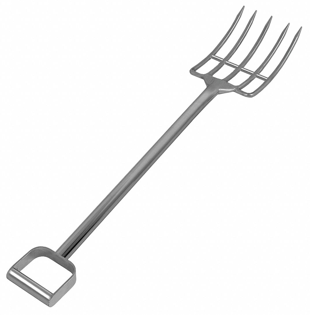 Reinforced Fork: 5 Tines, 12 in Tine Lg, 32 in Handle Lg, FDA Compliant, NSF Certified