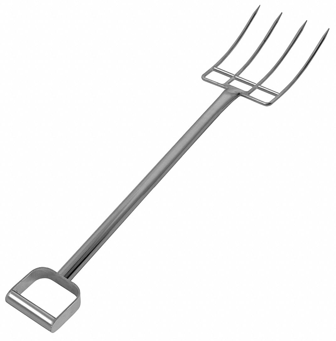 Reinforced Fork: 4 Tines, 12 in Tine Lg, 32 in Handle Lg, FDA Compliant, NSF Certified