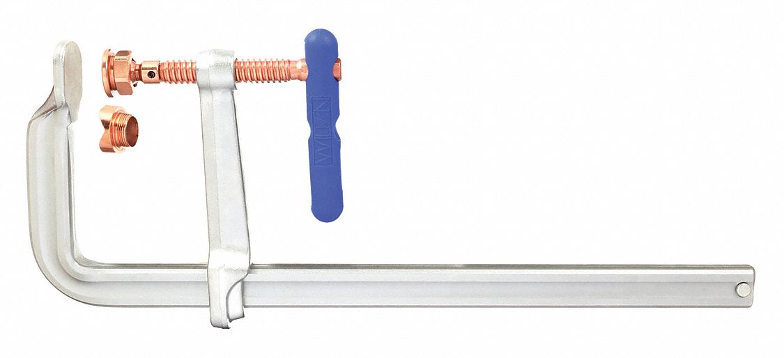 Bar Clamp: Extra Heavy Duty, Coated T Handle, 18 in Jaw Opening - Max, 7 in Throat Dp, Swivel