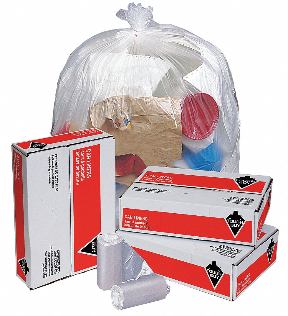 TOUGH GUY 45 gal. Clear Trash Bags, Heavy Strength Rating, Coreless Roll, 250 PK   Trash Bags   49P432|49P432