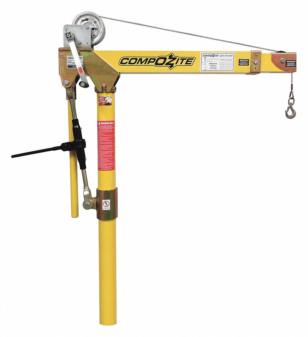 DAVIT CRANE, 1200 LBS LD CAP, MANUAL, 360 DEGREE SWIVEL, YELLOW, 22 X 66 IN, 37 X 82 IN, 4.50 IN DIA