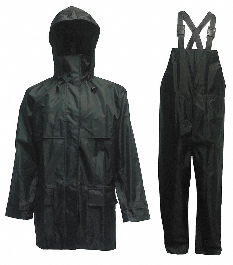 3-PIECE RAINSUIT, DETACHABLE HOOD/JACKET/BIB, BLACK, L, UNRATED