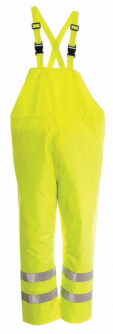 HI-VIS RAIN BIB PANTS, ANSI CLASS E, M 33 IN X 31½, GREEN/YELLOW