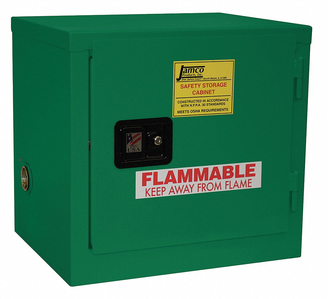 Hazardous Material Storage Cabinet: 6 gal, 23 in x 18 in x 22 in, Green, Self-Closing, 1 Shelves