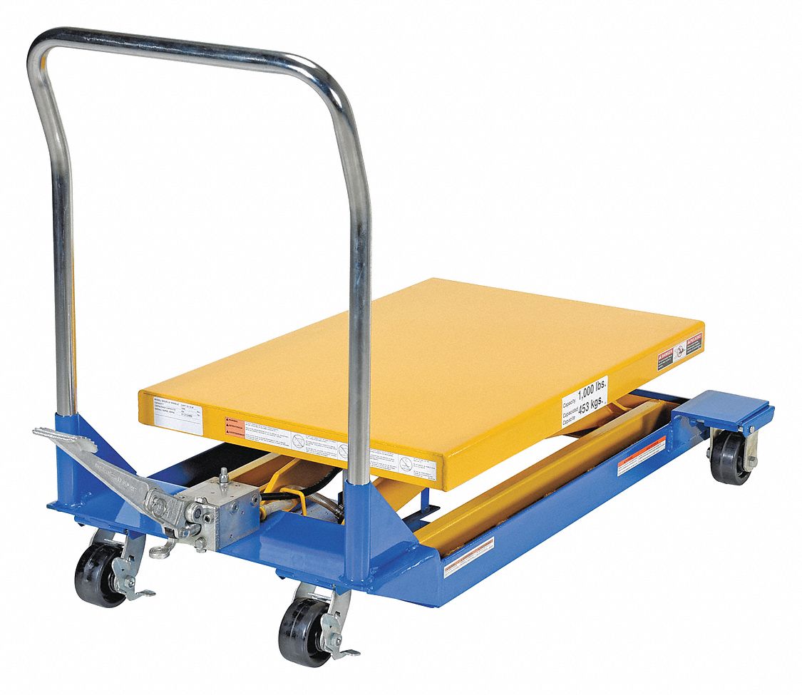 VESTIL MOBILE LIFT TABLE, STEEL, 1,000 LB LOAD CAPACITY, PUSH HANDLE ...