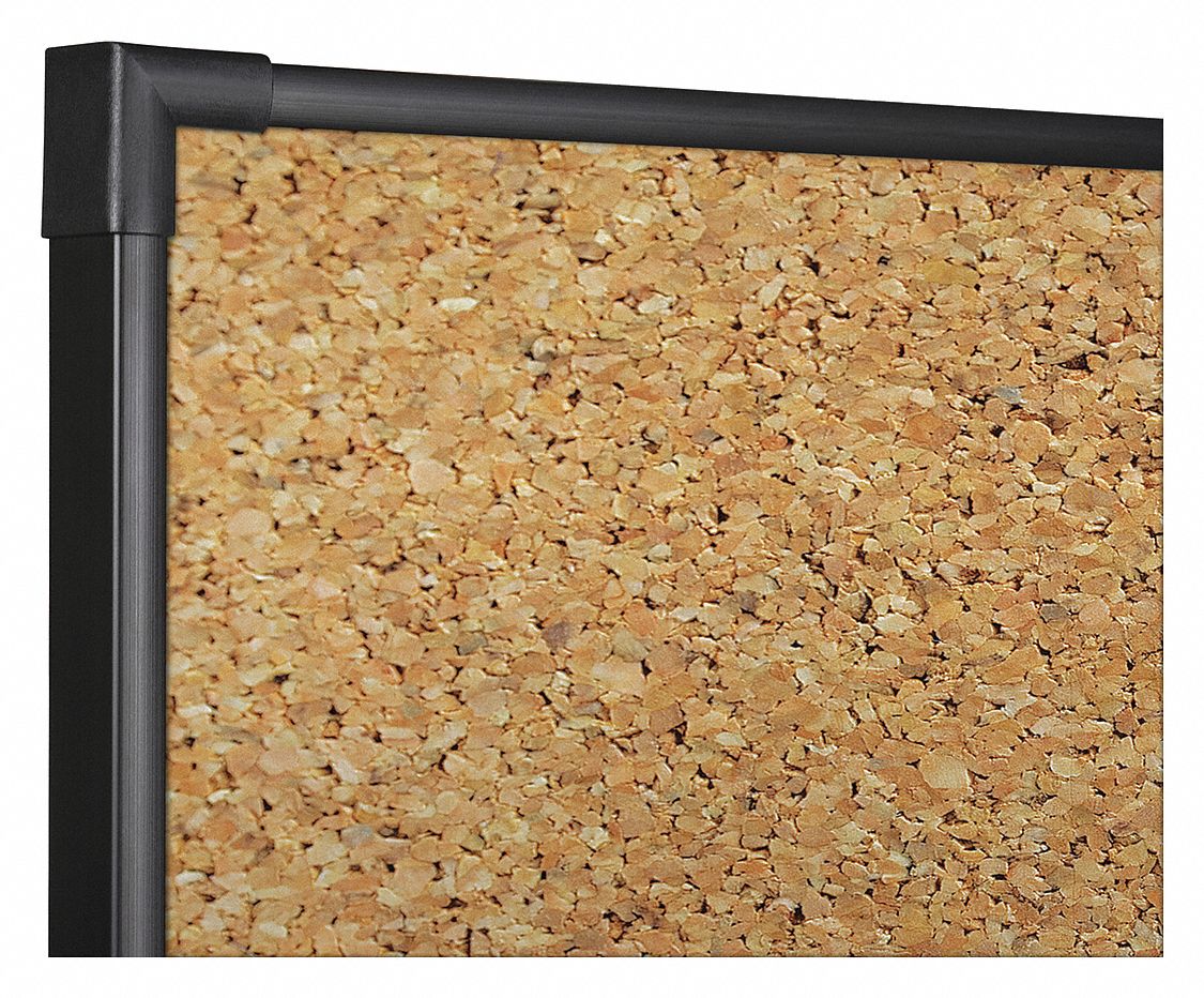 Bulletin Board: Cork, Wall Mounted, 48 in Overall Ht, 96 in Overall Wd, Natural, Black