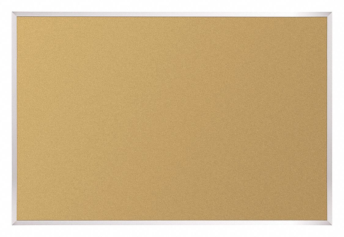 Bulletin Board: Cork, Wall Mounted, 48 in Overall Ht, 96 in Overall Wd, Natural, Silver