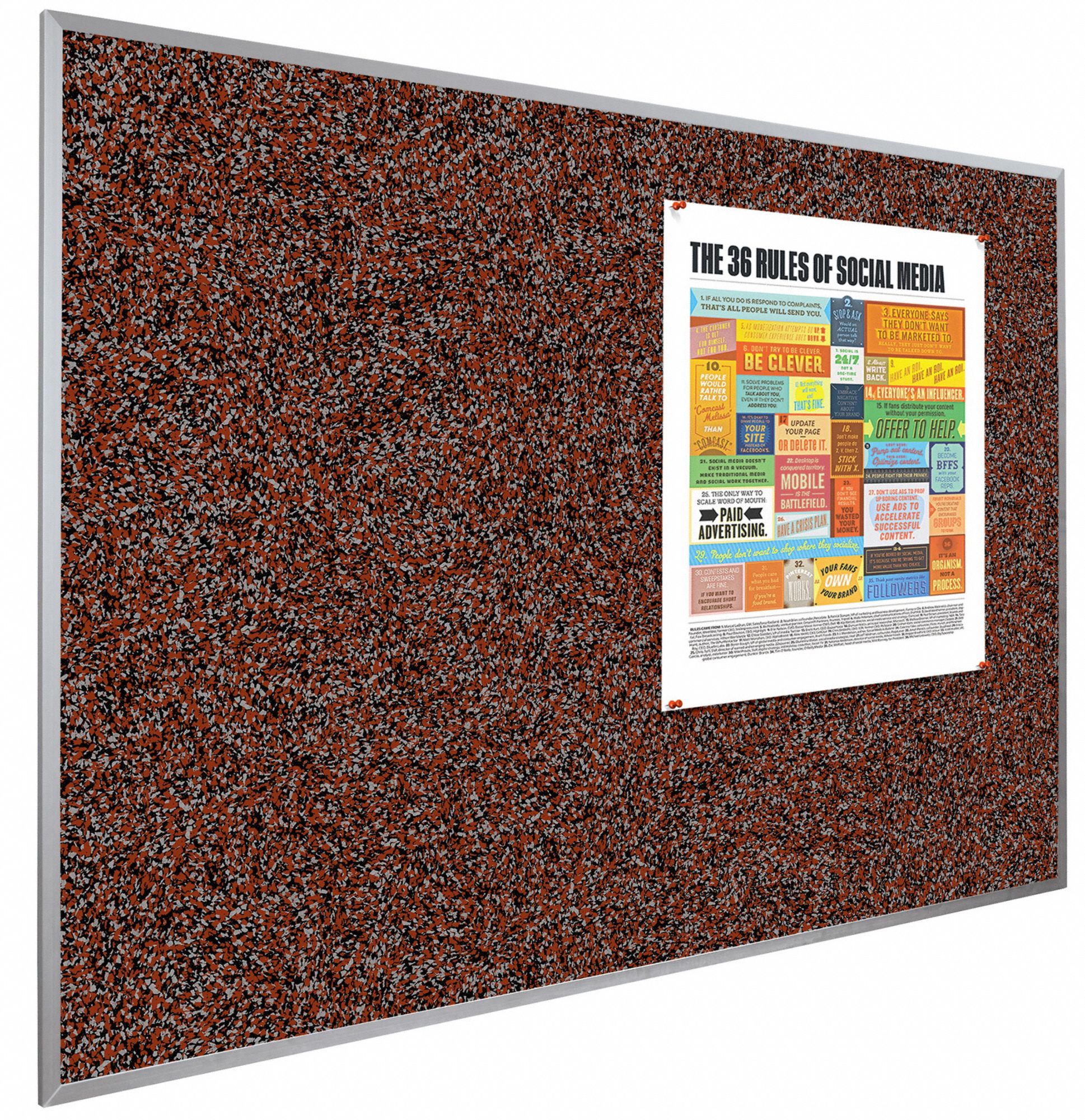 BESTRITE PushPin Bulletin Board, Recycled Rubber, 48 inH x 144 inW
