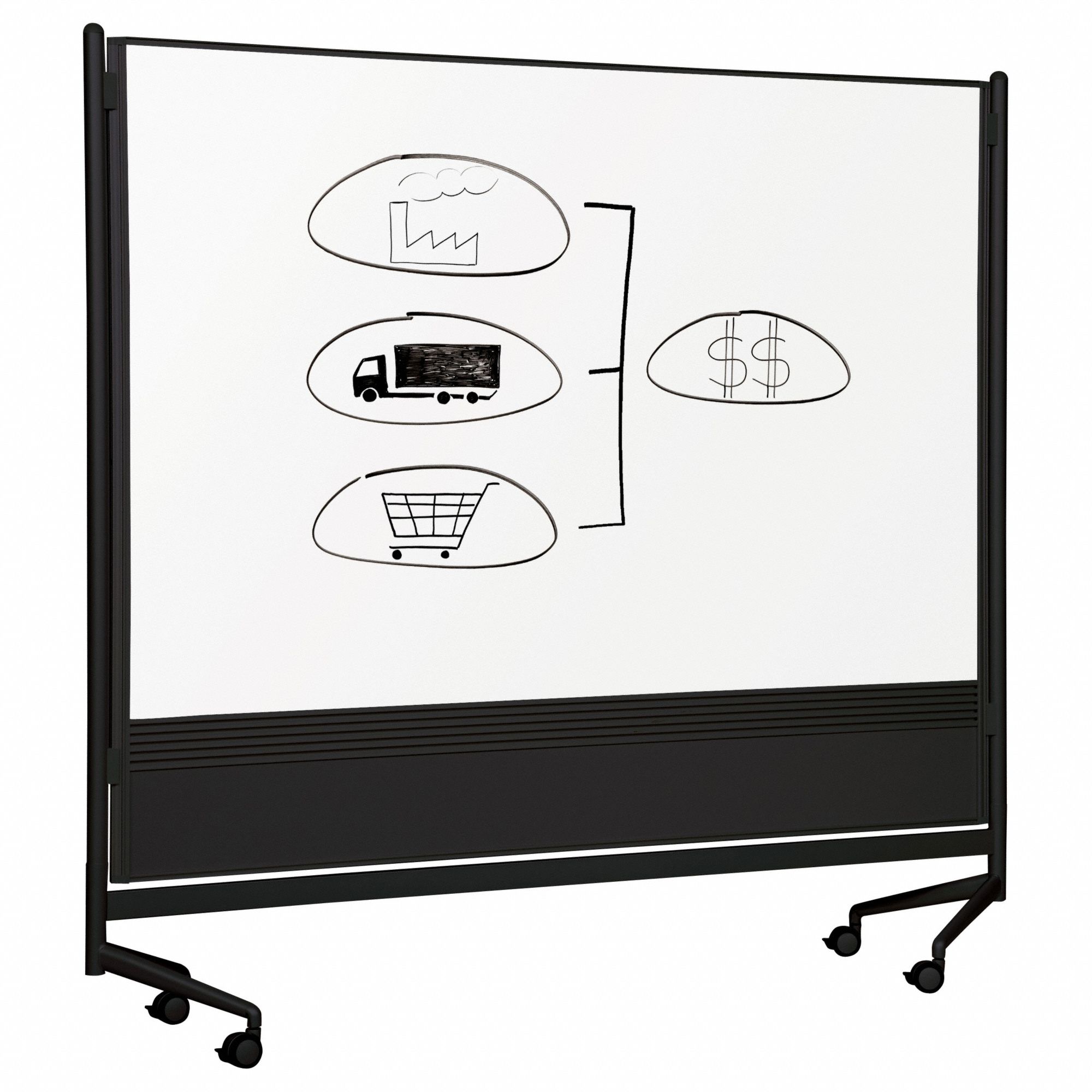 BESTRITE Dry Erase Room Divider Mobile/Casters, 72 in Dry Erase Ht, 72 in Dry Erase Wd, White