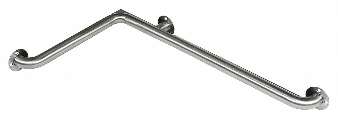Grab Bar: Two Wall, 18 in_32 in Lg, 1 1/2 in Dia, Stainless Steel, Right Hand, Satin