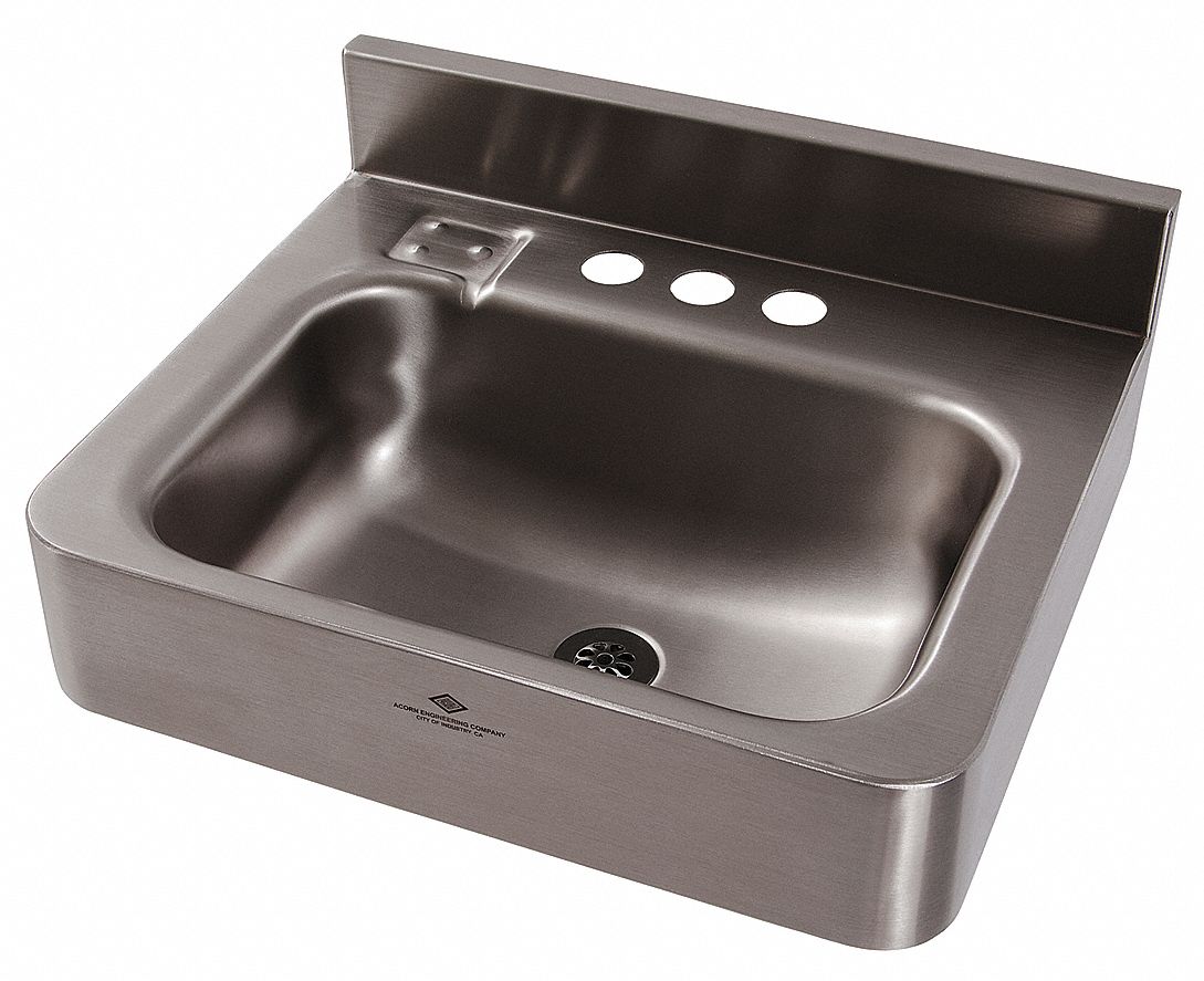 LAVATORY SINK: DURA-WARE, 1950 SERIES, SILVER, STAINLESS STEEL, 18 IN OVERALL LG