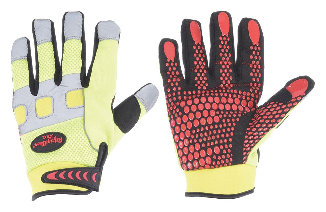 Mechanics Gloves: L ( 9 ), -10°F Min Temp, Synthetic Leather with Silicone Grip, 1 PR