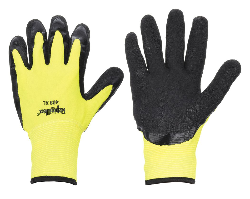 Coated Gloves: L ( 9 ), Palm, Double Dipped, Nitrile, Palm, Nitrile, Sandy, Lime, 1 PR