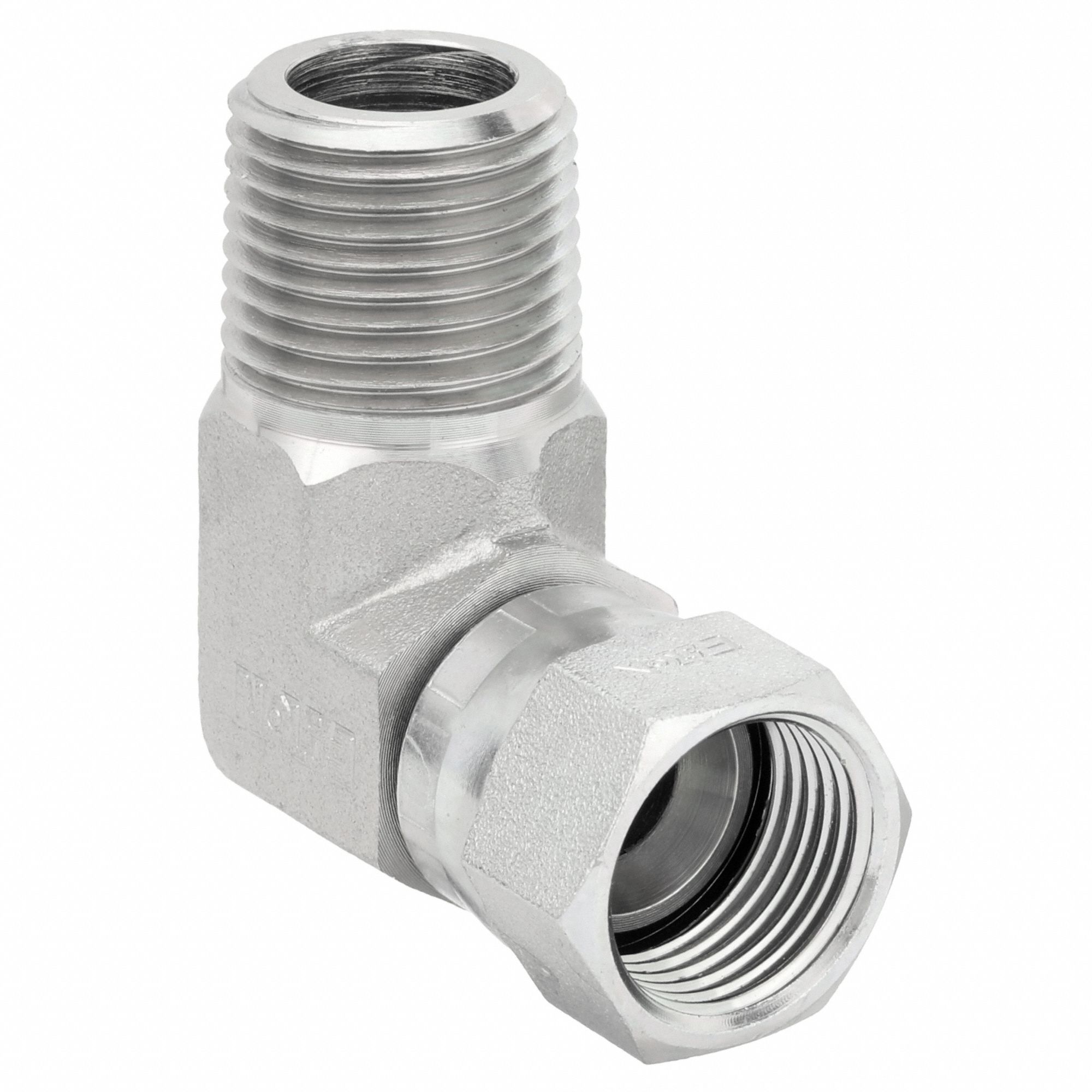 Hydraulic Hose Adapter: 1/2 in x 1/2 in Fitting Size, Male x Male, ORB x JIC, Swivel, 90° Elbow