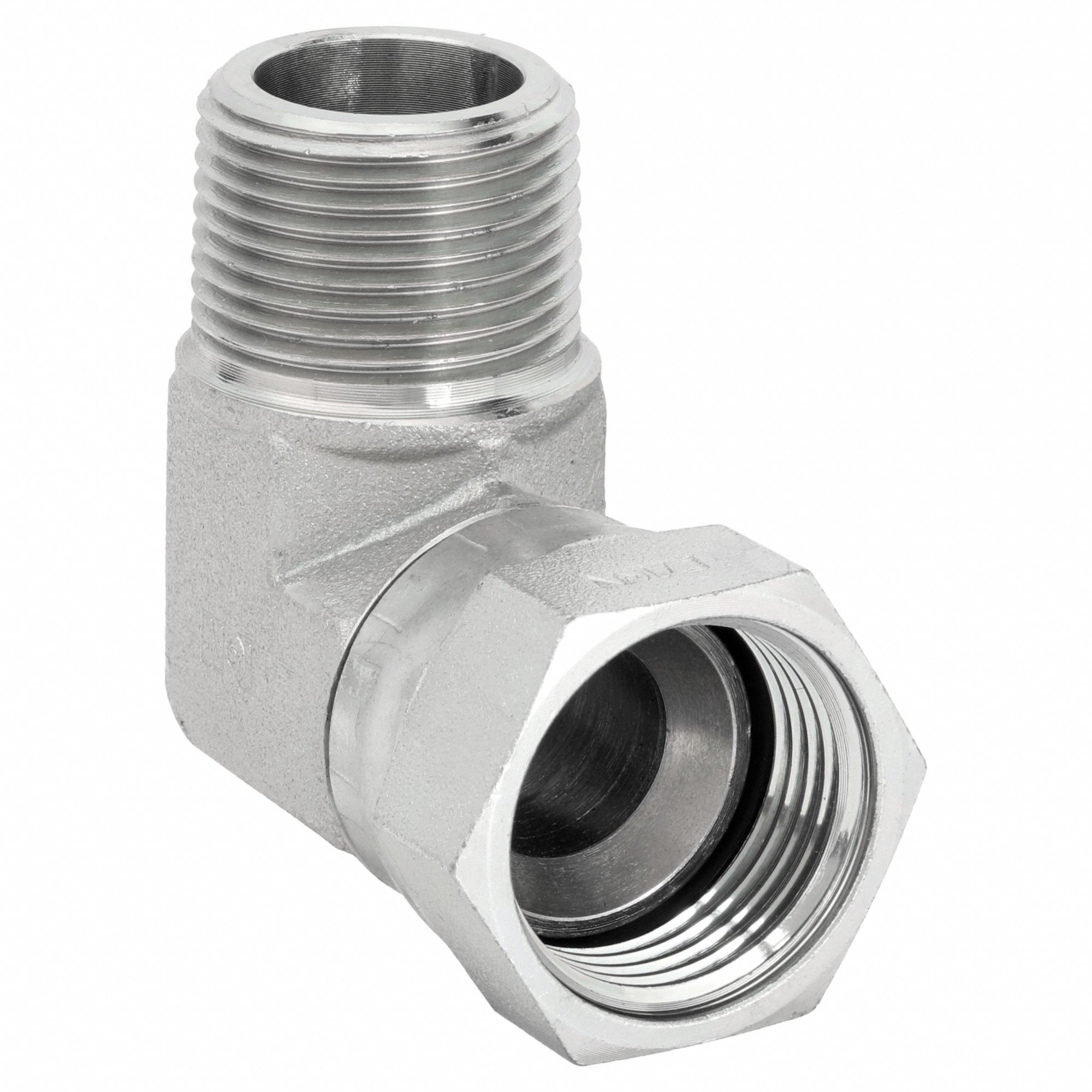 Hydraulic Hose Adapter: 3/4 in x 3/4 in Fitting Size, Male x Male, NPT x JIC, Swivel, 90° Elbow