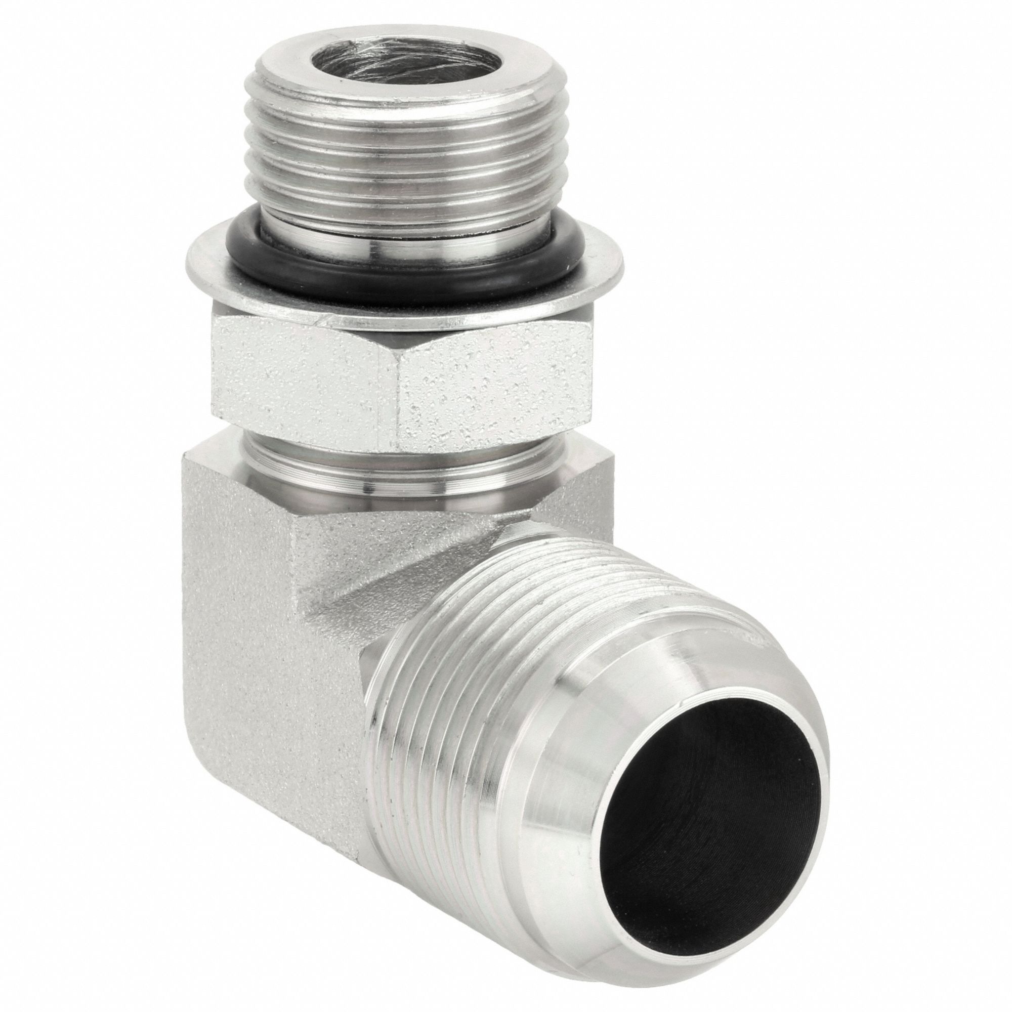 Hydraulic Hose Adapter: 3/4 in x 1 in Fitting Size, Female x Female, NPTF x NPTF, Rigid, 90° Elbow