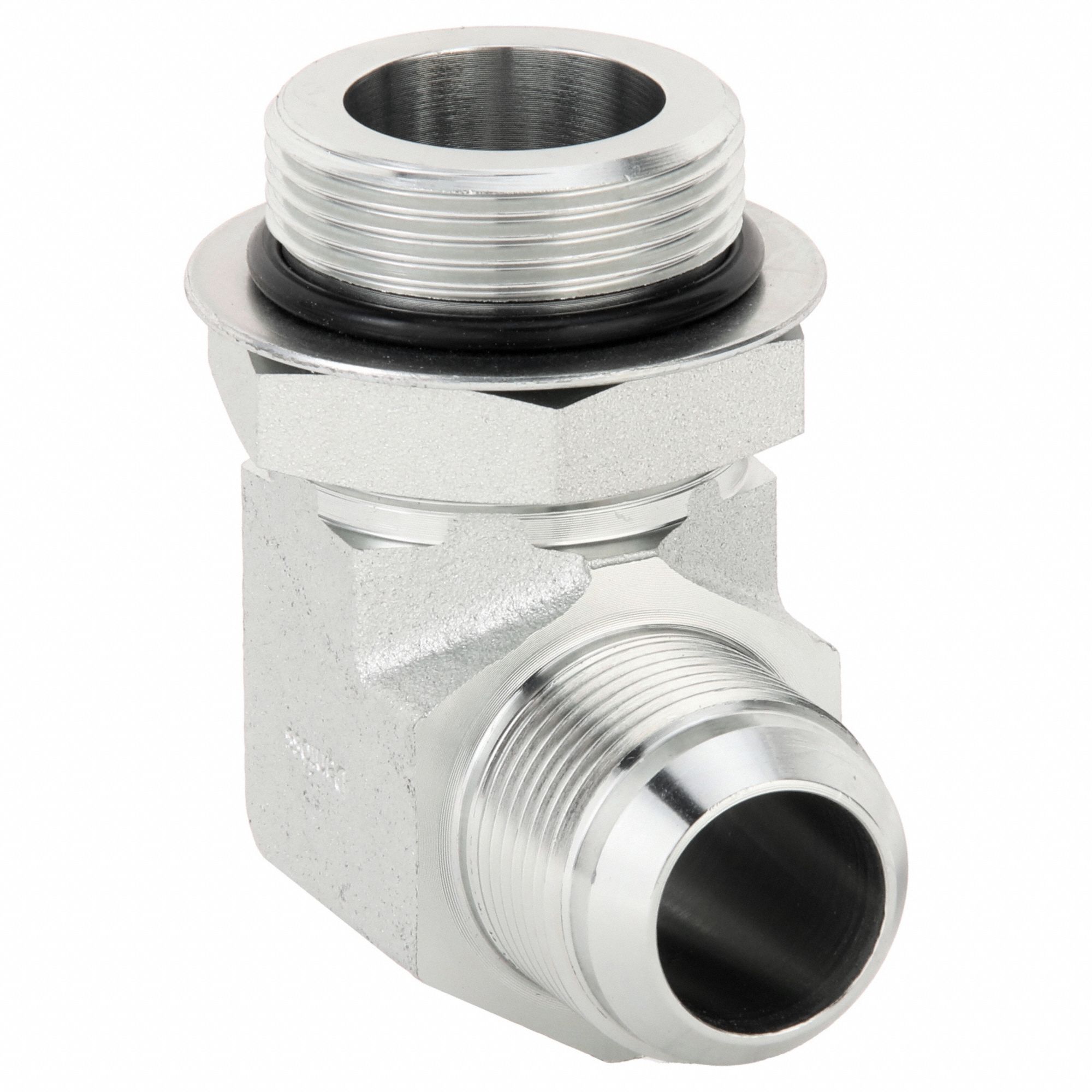 Hydraulic Hose Adapter: 1 1/2 in x 1 1/4 in Fitting Size, Male x Male, ORB x JIC, Rigid, 90° Elbow