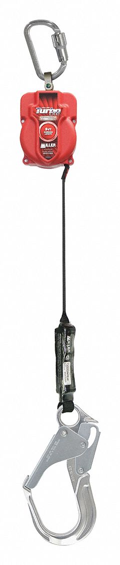 SELF-RETRACTING LIFELINE, 2½ IN ALUMINUM REBAR HOOK ANCHOR, 9 FT LINE