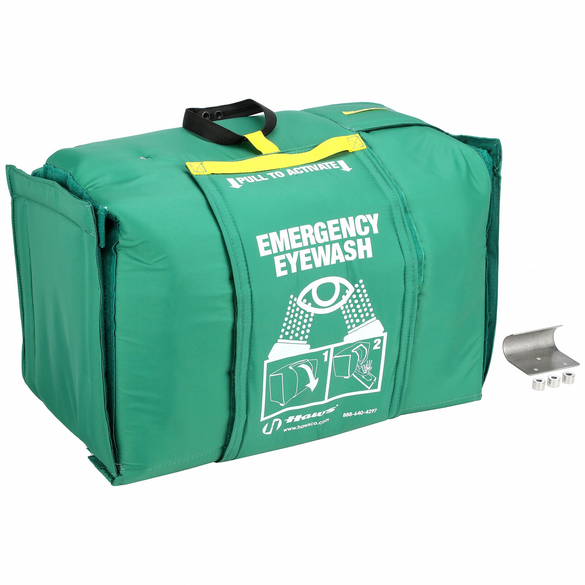 Eyewash Station: Gravity-Fed, 120 V AC, 9 gal Cap, Eyes, Water Preservative, Plastic, Bottle