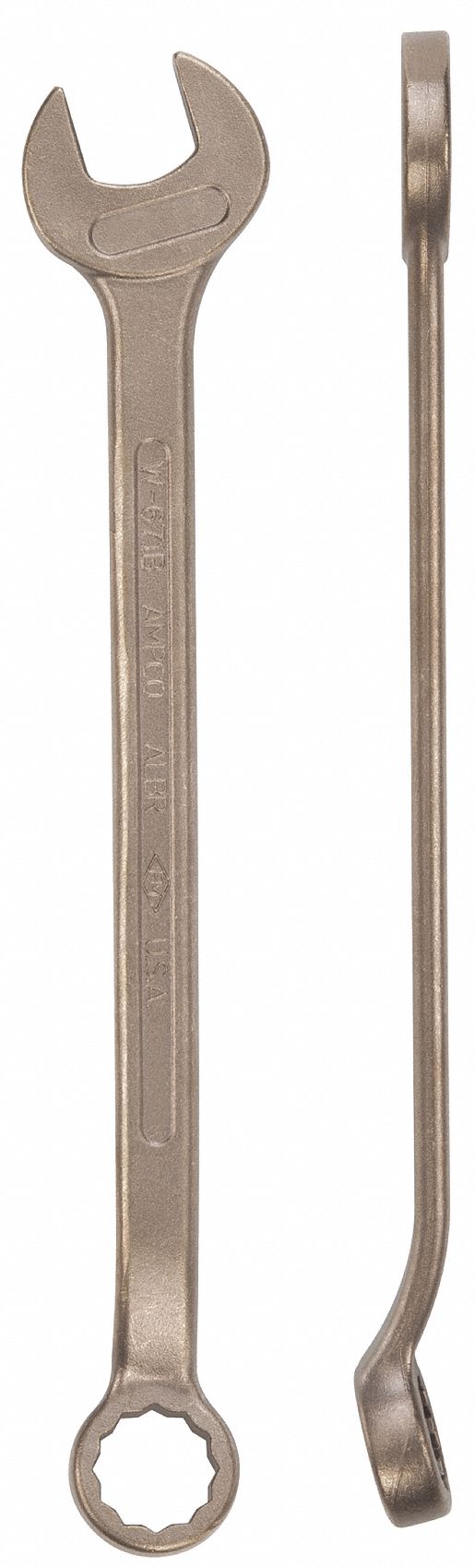 AMPCO Combination Wrench: Aluminum Bronze Nickel, Natural, 1 1/8 in Head  Size, 15 3/4 in Overall Lg