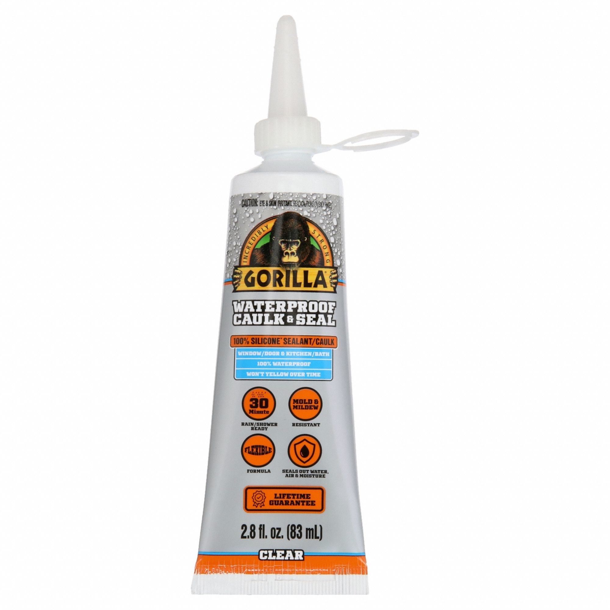GORILLA, Clear, 3 oz, Silicone Sealant 49UU22108324 Grainger