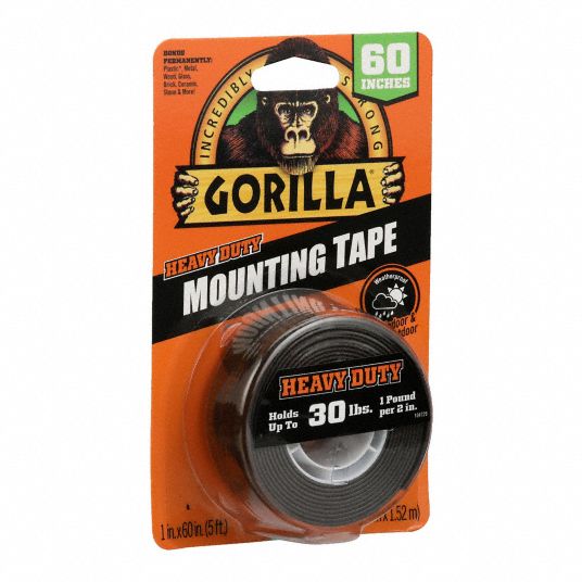 Gorilla Heavy-Duty Weatherproof Double-Sided Mounting Tape, Holds 30-lbs,  Black, 1 x 60-in