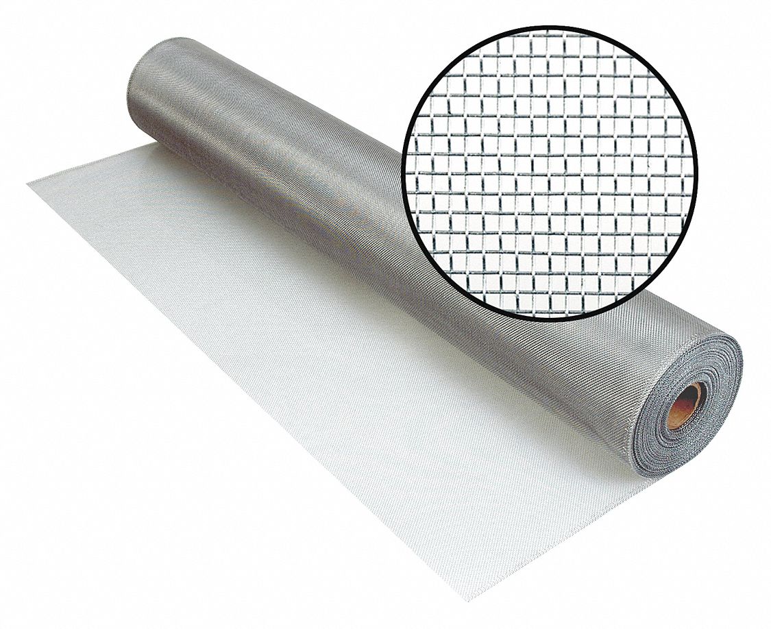 Replacement Screen: Aluminum, Silver, 18 x 16 Mesh Size, 6 ft Wd, 100 ft Lg, 0.01 in Wire Dia