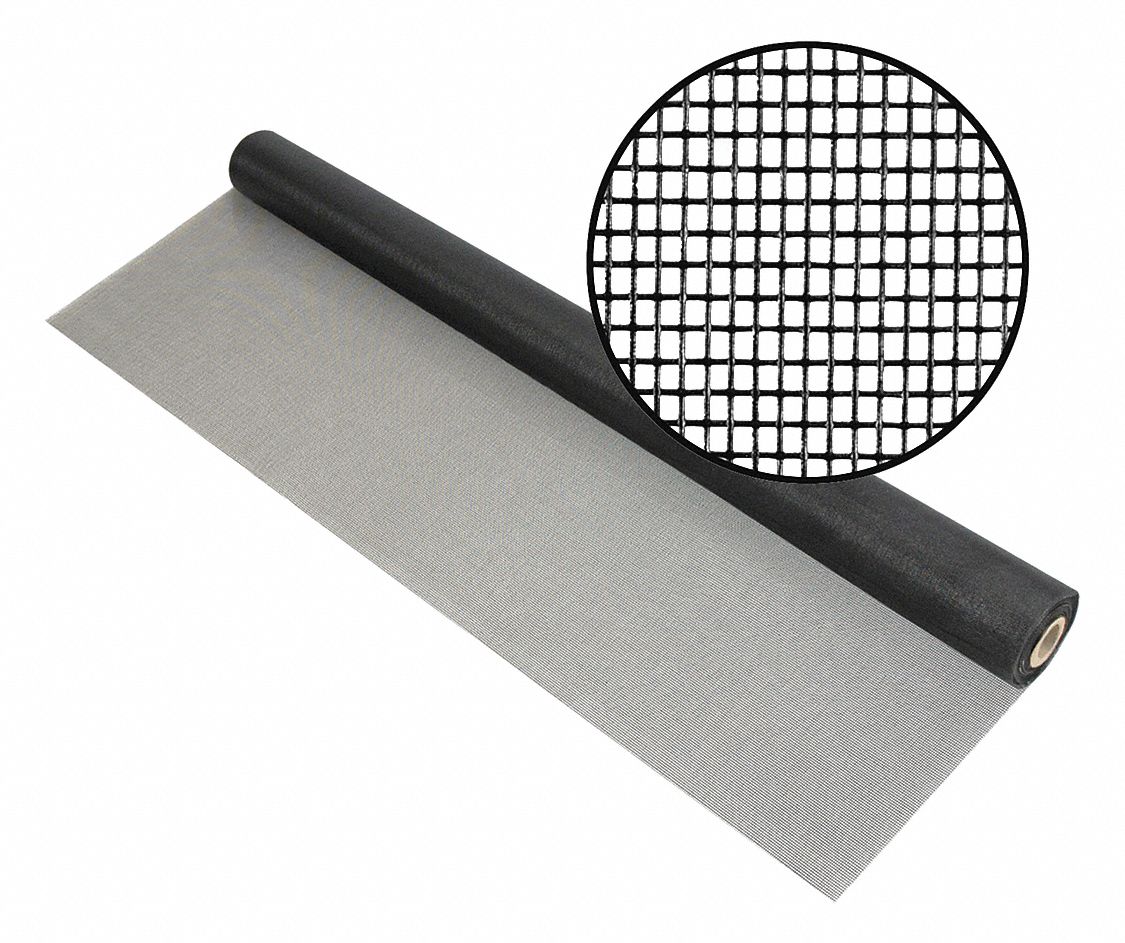 Replacement Screen: Fiberglass, Charcoal, 18 x 14 Mesh Size, 3 ft Wd, 100 ft Lg