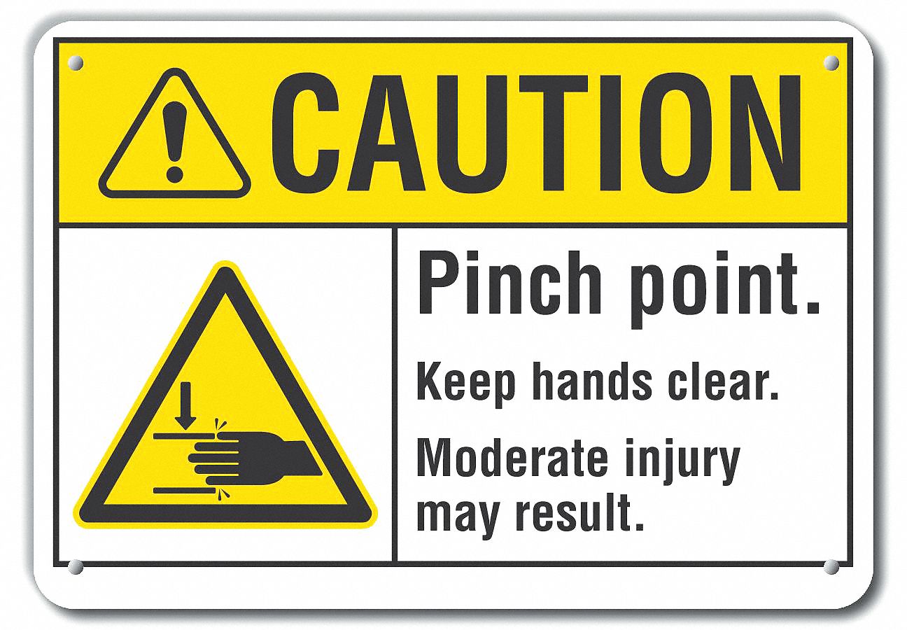 Reflective  Pinch Point Caution Sign: Aluminum, Mounting Holes Sign Mounting, Engineer Grade, Metal