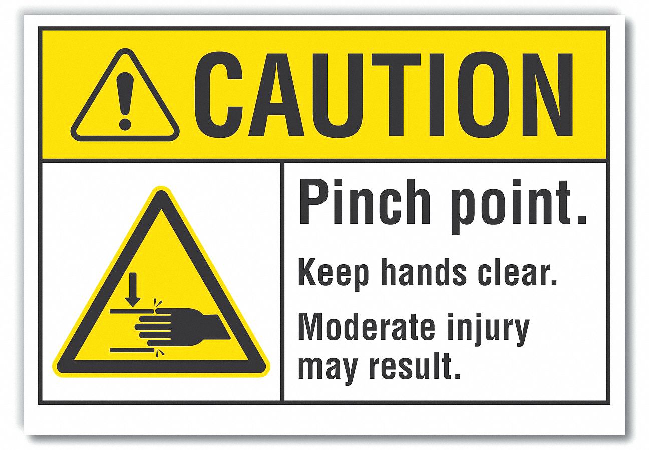 PINCH POINT CAUTION REFLECTIVE LABEL, REFLECTIVE SHEETING, ADHESIVE MOUNT, ENGINEER GRADE, 3.5X5IN