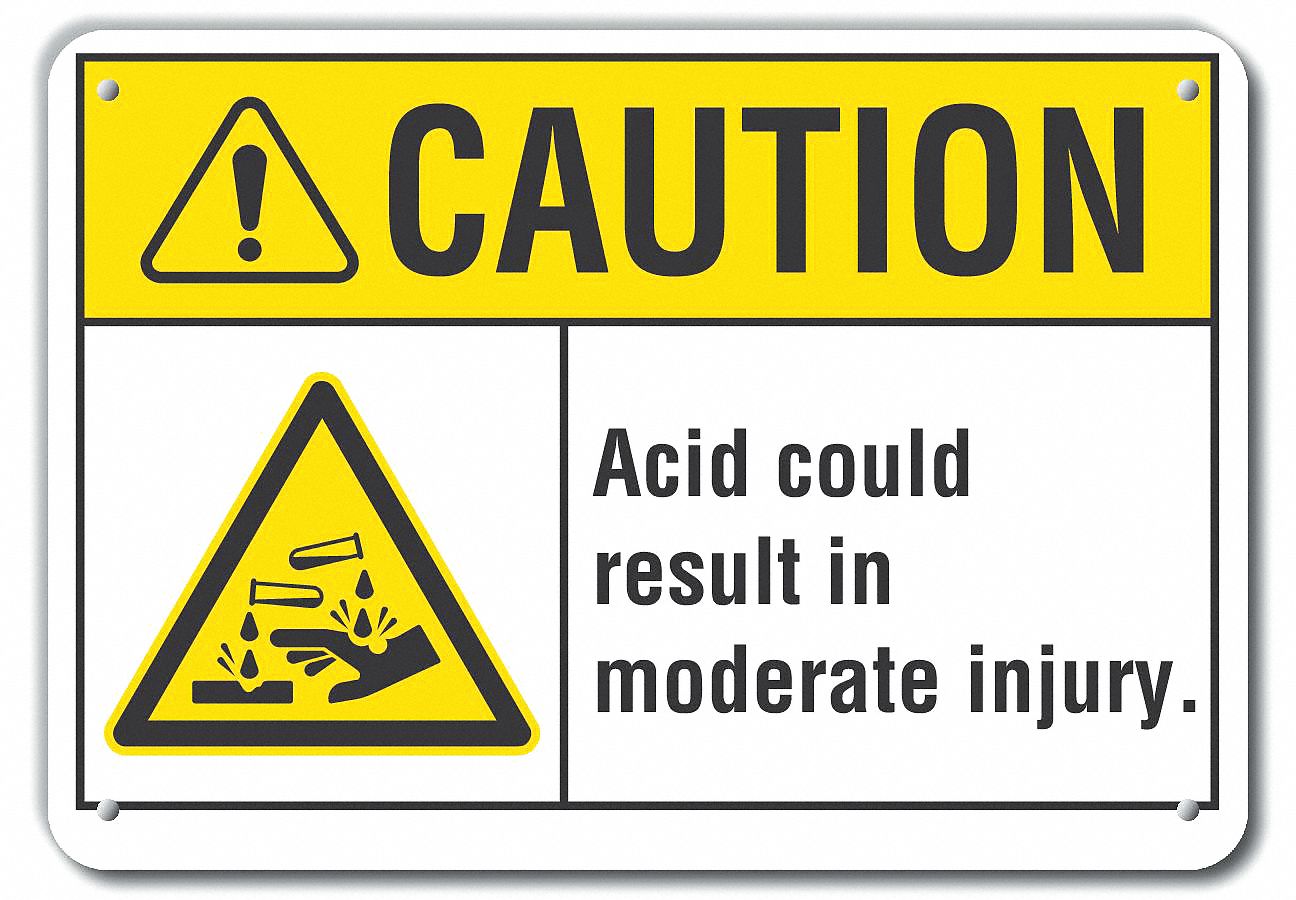 Reflective  Acid Caution Sign: Aluminum, Mounting Holes Sign Mounting, Engineer Grade, 0.04 in Thick