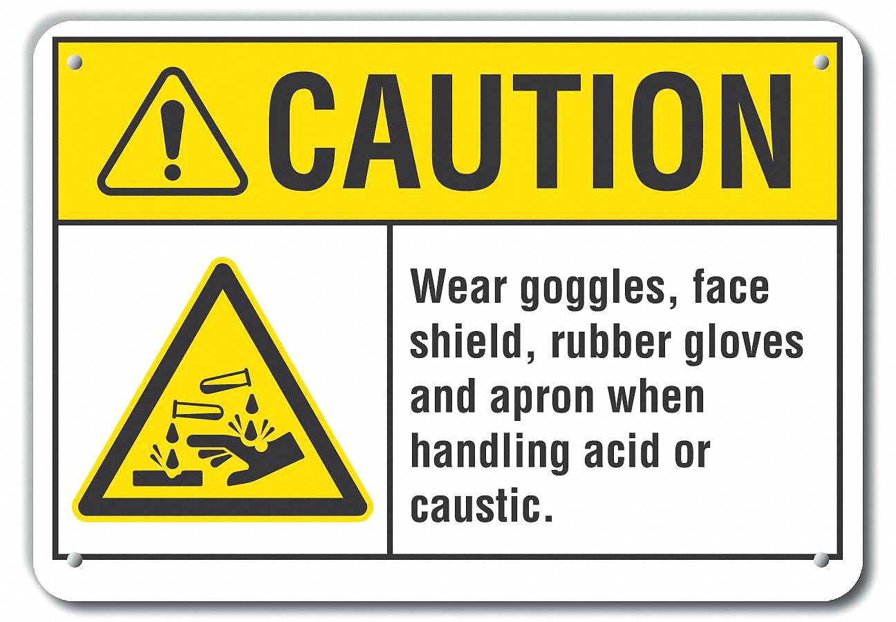 REFLECTIVE EYE & HAND CAUTION SIGN, AL, HOLE MOUNT, ENGINEER GRADE, WALL, 10X14IN, WEAR GOGGLES, FACE SHIELD, RUBBER...