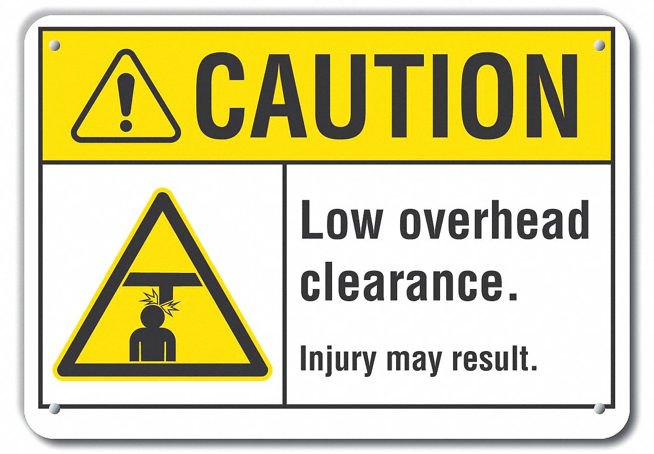 Reflective  Low Clearance Caution Sign: Aluminum, Mounting Holes Sign Mounting, Engineer Grade