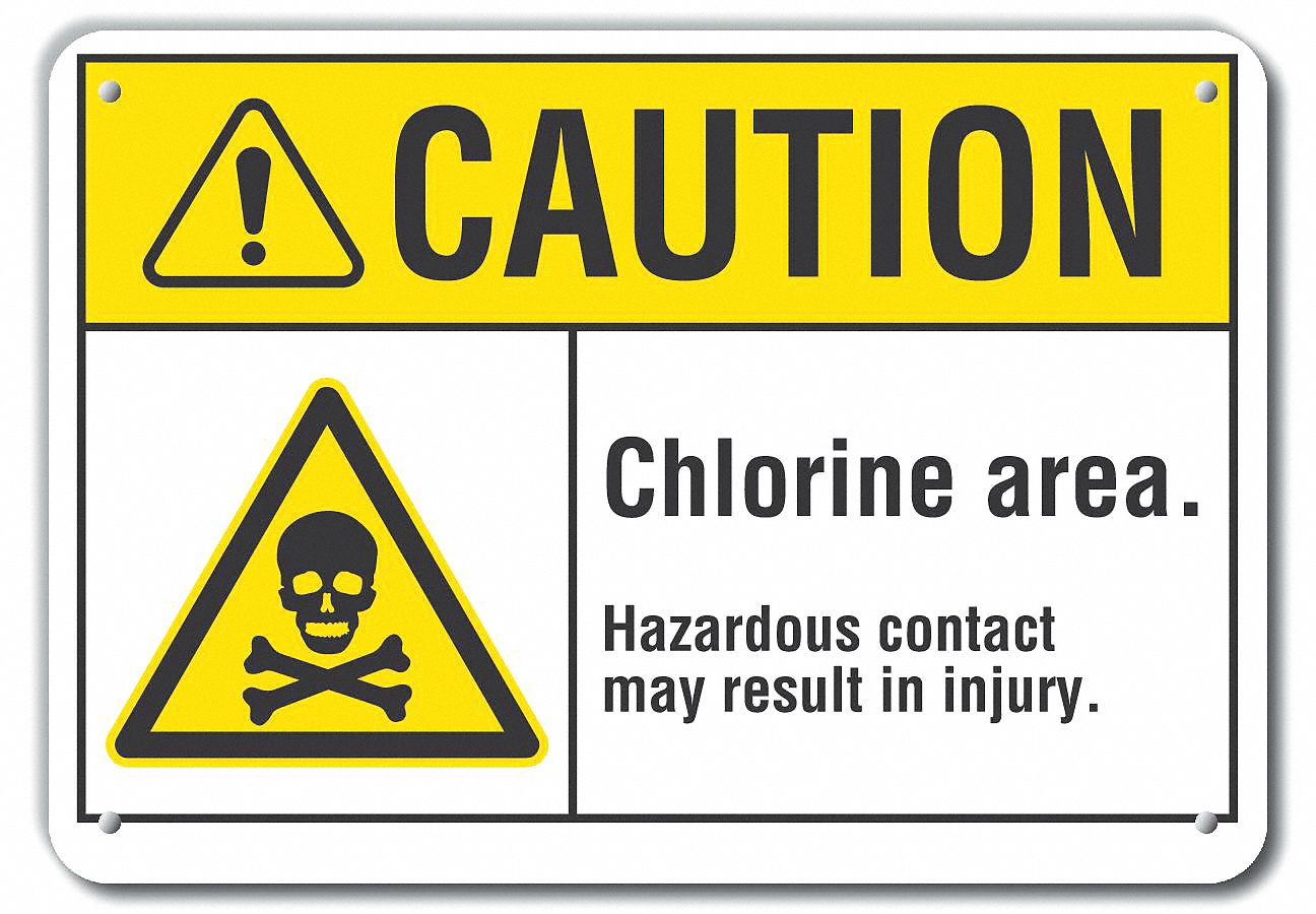 Reflective  Chlorine Caution Sign: Aluminum, Mounting Holes Sign Mounting, Engineer Grade