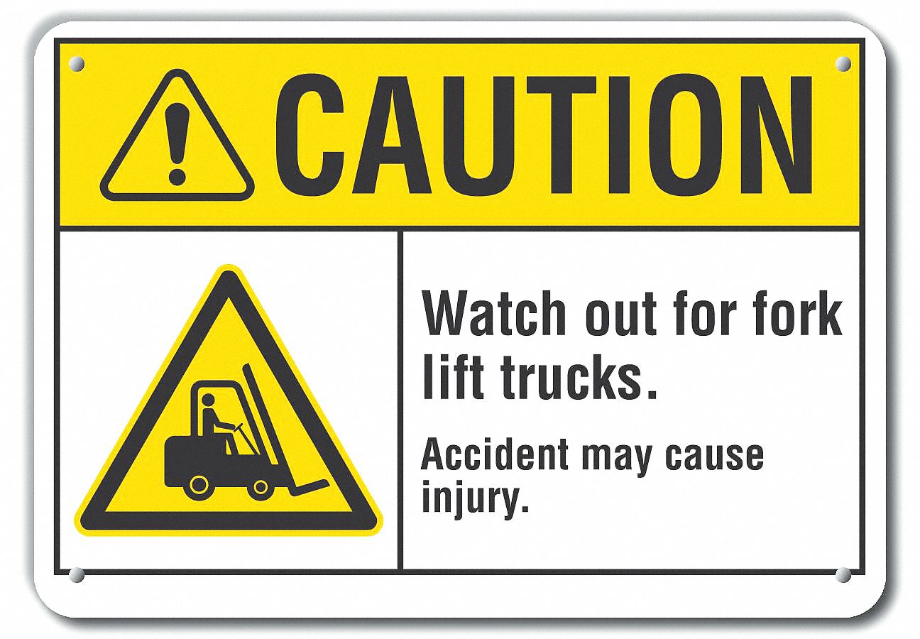 Reflective  Lift Truck Traffic Caution Sign: Aluminum, Mounting Holes Sign Mounting, Engineer Grade
